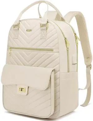RJEU Cute Aesthetic Backpack for School Middle High,Teen Girls Schoolbag College Student,Laptop Backpack Women for Travel Work,Mochilas Escolares,Beige