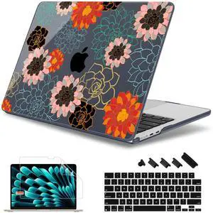 May Chen Compatible with M4 MacBook Air 15 inch Case 2025 2024 2023 A3241 A3114 M3 A2941 M2 with Liquid Retina Display & Touch ID, Plastic Hard Shell with Keyboard Cover - Flowers Paint