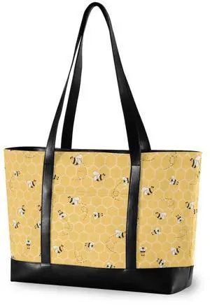 Yellow Bees Honey Laptop Tote Bag for Women Travel Work Bag Handbags Purse Canvas Teacher Tote Bags with Zipper