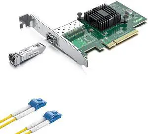 10Gb SFP+ PCI-E NIC with 10G Single Mode SFP+ LC Module with 2m OS2 LC to LC Fiber Patch Cable, Compare to Intel X520-DA1 Network Card, Single SFP+ Ports, PCI Express X8, Support Windows/Linux/VMware