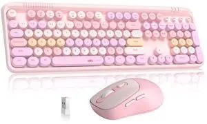 MageGee Wireless Keyboard and Mouse Combo Round keycaps Retro Typewriter Keyboard 104 Key Full-Sized Keyboard Automatic Power Saving 2.4GHz Wireless Connection for Mac/Windows/PC