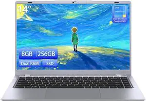 RNRUO 2025 Silver Laptop with Win11 Pro, Pentium Gold 6500Y Processor,8GB RAM 256GB SSD,14 Inch FHD IPS Display, 5000mAh Battery,Type-C,Portable Laptops Computer for Business Office