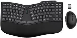 Ergonomic Wireless Keyboard Mouse Combo, Bluetooth/2.4G Split Design Keyboard with Palm Rest and 3 Levels DPI Adjustable Wireless Vertical Mouse, Multi-Device, Rechargeable, for Windows/MacBlack