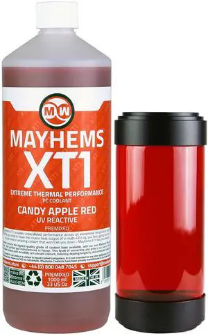 Mayhems - XT1 Premixed PC Coolant - Computer Water Cooling Fluid - Liquid Cooling, Thermal Performance Series, UV Fluorescent, 1 Litre, Candy Apple Red