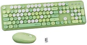 FCPLU x UBOTIE Colorful Wireless Keyboard and Mouse Combo, Full-Sized Office Keyboard with Typewriter Flexible Keys, 2.4GHz Dropout-Free Connection, Optical Mouse for PC Laptop(Green Colorful)