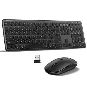 TECKNET Wireless Keyboard and Mouse Combo, Bluetooth Keyboard and Mouse (2.4G USB + Dual BT), Rechargeable Wireless Keyboard Mouse, Full Size Quiet Keyboard and Mouse for Windows, Mac, Laptop, PC