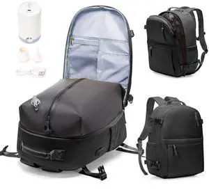 Vacuum Backpack Travel with Pump Women, Carry On Laptop Compression Backpacks Flight Approved, Mochila de Viaje Compresion al Vacio, Waterproof Travel Backpack with Vacuum System Men(black)