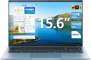 SGIN 15.6 Inch Laptops, 16GB RAM 1024GB SSD, Laptop Computers with Celeron N5100 Quad-Core, Win 11 Home Notebook, 8000mAh, WiFi, 180° Open Angle, USB