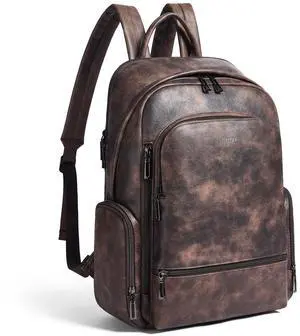 tiamyi Computer Backpack for Women Soft Leather Back pack with 15.6 inch Laptop Compartment, Designer Ladies Travel Backpack, Coffee