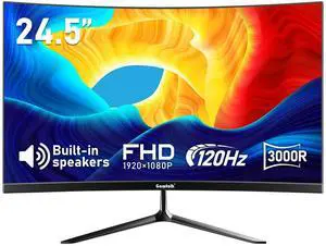 Gawfolk 24.5 Inch Gaming Curved Monitor Built-in Speakers, 3000R 120Hz PC Screen Full HD 1080P, HDMI 2.0, VGA, Wall Mount Compatible 75 * 75mm