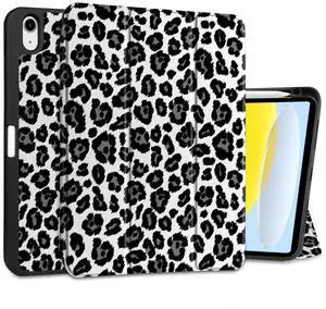 MEEgoodo Case for iPad A16 11th Generation 11 inch 2025/iPad 10th Generation 10.9 inch 2022,Tablet Cover with Trifold Stand + Pencil Holder + Auto Wake/Sleep + Soft TPU Back Cover,Snow Leopard Texture