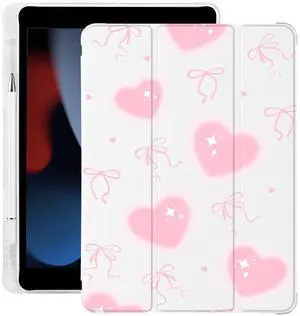 BlHMCASE Cute Pink Heart Bow for iPad (A16) 11th Generation Case 11 Inch 2025, for iPad 10th Generation Case 10.9 Inch 2022 with Pencil Holder, Auto Sleep/Wake, White Leather Soft TPU Back Cover