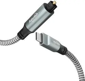 Adoreen Unidirectional USB C to Toslink Digital Optical Audio Cable 10 Ft, USB 2.0 Male to SPDIF Port Male Fiber Optic Adapter, Braided for TV/Soundbar, Sony PS5, Speaker-Not Toslink to USB