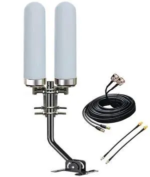 Omni MiMo 5G 4G/ LTE Antenna TS9 SMA for T-Mobile Home Internet, Verizon, AT&T, Modem, Router, Gateway, Hotspots/ 2x2 10meter RG58 Cable with SMA Port/ TS9 Adapter/Mount Pole