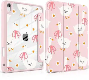 MEEgoodo Case for iPad Air 11 inch M3 2025 / M2 2024,for iPad Air 5th / 4th Generation Case 10.9 inch 2022/2020, Tablet Cover with Acrylic Transparent Back Shell, Goose Farm & Bows