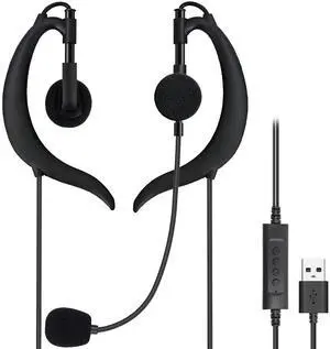 Xintronics USB Headphones Over Ear Earbuds with Microphone, Wired Ear Buds with Wrap-Around Ear Hooks Compatible with PC Laptop Mac Zoom Teams Office