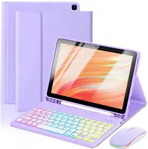 EAMPANG Tablet Case with Keyboard Mouse for Amazon Kindle Fire HD 10&10 Plus 11/13th Gen 10.1 inch,7 Color Rainbow Backlit Detachable Keyboard Magnetic Cover with Pen Slot HD 10 2021&2023 Purple