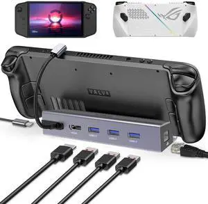 Kobilar Steam Deck 6 in 1 Docking Station Legion Go/Rog Ally,Type-C to 3*USB-A 3.0(5Gbps)HDMI(4K/60Hz)PD 100WEthernet(1000Mbps) with a complimentary USB-C Cable