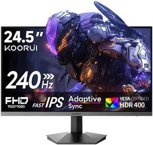 KOORUI 24.5 Inch Gaming Monitor FHD 240Hz HDR 400 1ms GTG, Fast IPS, AMD FreeSync Premium, 90% DCI-P3, Tilt Adjustable, HDMI 2.0 * 2 DP 1.4 G2511X