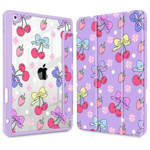 Tuiklol for iPad 10.2 case 2021 Gen 9th Release Built in Pencil Holder - Trifold Stand-Auto Wake/Sleep TPU Protection Stand Clear Back Cover for 2020 2019 [8th/7th] iPad 10.2 Case, Strawberry Purple