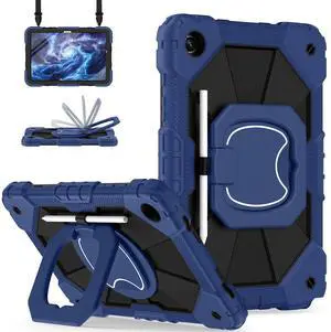 Scnioy for Galaxy Tab A9 Plus Case 11 Inch, Rugged Case for Samsung Galaxy A9+ Tablet with Screen Protector 360 Rotating Stand Shoulder Strap Pen Holder, 2023 Model(SM-X210/X216/218), Navy Black