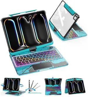 SIBEITU Keyboard Case for iPad Pro 11 Inch M5 2025 / M4 2024, Clear Wireless Keyboard iPad Pro 11inch Cover with Multi-Touch Trackpad, 7-Color Backlight & 3-Brightness, Visible PCB Tech Design, Blue