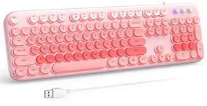 Atelus Wired Backlit Keyboard, USB Computer Keyboard with Retro Keycaps, Numeric Keypad and Media Hotkey for Office Desktop PC Laptop and Windows 7 8 10 11 (Pink Colorful)