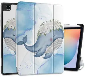 Yebiseven Case for Samsung Galaxy Tab S6 Lite 10.4 inch 2024/2022/2020 with S Pen Holder,Trifold Stand + Soft TPU Back Cover + Auto Wake/Sleep,Flower Whale