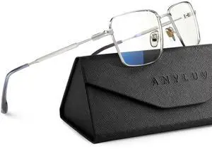 ANYLUV Blue Light Glasses Men Woman, Classic Business Blue Light Blocking Glasses for Computer Gaming, Lightweight Metal Eyeglasses for Eye Strain Relief Eye Protection
