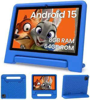ApoloSignage 2025 Android 15 Kids Tablet, 10 Inch HD Display, Octa-Core Processor, 8GB RAM, 64GB ROM (Expandable to 1TB), with Kids Space, Parental Controls, Long-Lasting Battery (Blue)