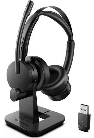 Wireless Headset with Mic for Work(Upgrade Volume Knob & Charging Indicator), Bluetooth Headset with Microphone for PC, with Noise Cancelling/Mute/USB for Call Center/Office/Home/Computer/Teams/Zoom