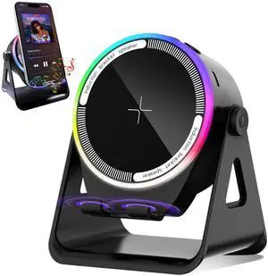 realexist Induction Speaker 3-in-1 Bluetooth Speaker with Phone Stand,360° Adjustable Holder 8 RGB Light,Stereo Sound for iPhone/Android/iPad,Birthday Gift for Men Women