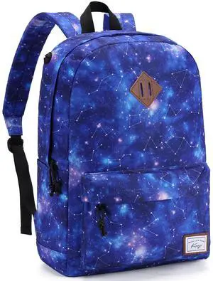 Kasqo School Backpack,Water-Resistant 15.6 Inch Casual Bookbag Schoolbag Classic Daypack for Teen Boys Girls Men Women College Travel Work,Blue Galaxy