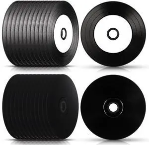Singhoow 50 Pcs CD-R Blank Discs 700mb 80 Min 52x Vinyl Recordable Disc with White Inkjet Printable Center and Black Recording Surface for Music Data