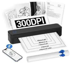 Auroraink Inkless Portable Thermal Printer for Travel, Bluetooth Mobile Compact Printer Wireless Support 8.5" X 11" US Letter & A4 Size, Compatible with iPhone Android Laptop for Home Car Office