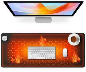 Heated Desk Pad, Heated Mouse Pad  Desk Mat, Large Warm Desk Pad with 3 Levels Heating & 4 Hours Auto Shut-Off, 31.5 x 13 inch PU Leather Gaming Mouse Pad for Home Office (Black)