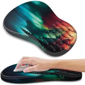 YIWEI Ergonomic Mouse Pad with Wrist Rest Support, Mousepad with Comfortable Memory Foam Wrist Rest and Non-Slip PU Base for Pain Relief, Computer, Laptop, Office, Home (Aurora-1)