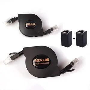 REXUS Retractable Cat 6 Flat Ethernet Network Cable 3.3 & 6.6 FT Combination, 10 Gigabit High Speed LAN Wires Internet Patch Cable with RJ45 Connector for Xbox,PS4,Router, Modem,Switch(C6R21Z)