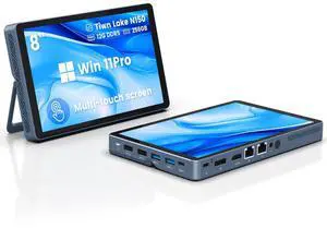 KOOSMILE Mini PC N150(up to 3.6GHz), 12GB DDR5 RAM 256GB/512GB/1TB M.2 SSD Mini PC with 8-Inch Touchscreen 4K Dual Display,WIFI6,BT5.2,12 Ports, Portable Micro Computer (N150-12GB+256GB)