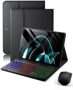 for Microsoft Surface Go 4/3/2/1 10.5/10 inch Case with Keyboard - Rainbow Backlit Keyboard Case - Built in Pencil Holder with Mouse - Black