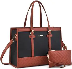 LOVEVOOK Laptop Bag for Women,15.6 inch Laptop Tote Bag Waterproof PU Leather Computer Bag Work Bags for Business Office, Large Capacity Laptop Purse Professional Work Tote Black