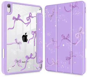 Tuiklol Clear Case for iPad mini 7 (A17 Pro 7th Generation) 2024 / iPad mini 6 (6th Generation) 2021 8.3 Inch,Built-in Pencil Holder Slim Transparent Back Shell Cover Auto Wake/Sleep, Bow-Purple