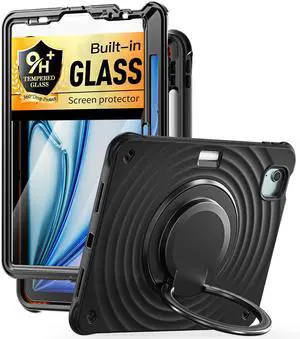 BATYUE Case for iPad Air 11-inch M3 (2025) / M2 (2024), iPad Air 5th/4th 10.9 inch(2022/2020), iPad Pro 11" 4th/3rd/2nd/1st Cover with Class Screen Protector,360° Rotating Stand, Pencil Holder, Black