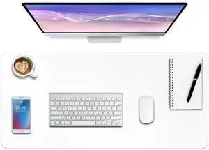 Boutilon Leather Desk Pad Protector,Non-Slip Mouse Pad,Laptop Desk Pad,Office Mouse Mat,Waterproof Leather Desk Blotter,Desk Writing Pad for Office and Home (XXL-White,47.2"x 17")
