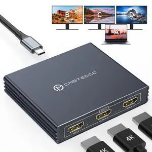 USB C to HDMI Splitter for 3 Monitors with 100W PD 4K@60Hz USB-C to 3 HDMI Adapter 1 in 3 Out Support Extended on Windows for Thunderbolt 3 or Above Port