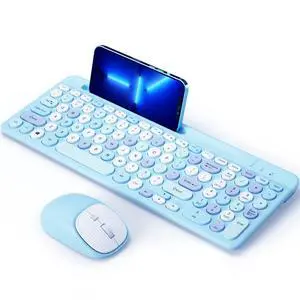 Bluetooth Keyboard and Mouse Wireless, Multi-Device Rechargeable Keyboard and Mouse Combo with Phone Holder (Bluetooth 5.0+3.0+2.4GHz) Quiet Ergonomic Compatible with Mac/Windows/iOS/Android
