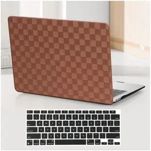 BYCeKe for MacBook Pro 14 inch Case 2025-2021 M5 M4 M3 M2 M1 A3434 A3112 A3185 A3401 A2918 A2992 A2779 A2442,Checkered Textured Cream Leather Hardshell&Keyboard Cover for Mac Pro14,Checkerd Brown