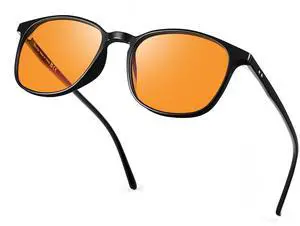 R.F.YFQH Sleep Blue Light Blocking Glasses for Women Men, Rectangle Frame Computer Gaming Glasses, Anti Eyestrain & UV Glare JF6222 (Orange Lens Black Frame)