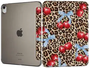 DONGKE for iPad Air 11-inch M3 2025 M2 2024, iPad Air 5th 2022 / 4th Generation 2020 10.9-inch, Slim Foldable Stand Hard PC Translucent Back Shell Smart Cover - [Auto Wake/Sleep] - Leopard