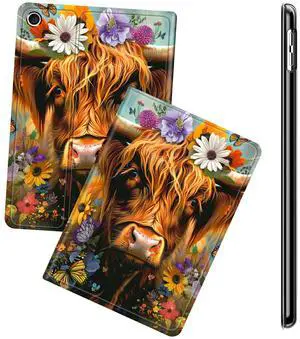 RWUTYTIUL for Amazon Fire HD 10 & 10 Plus Tablet Case 10.1"(13th Generation, 2023 Release), Multi-Angle Viewing Shockproof Smart Protective Case with Auto Wake/Sleep, Flower Cow
